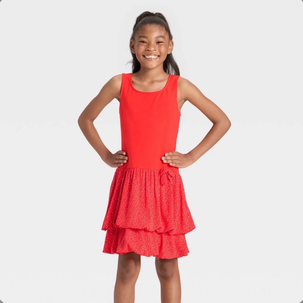 Red Sleeveless ruffle floral dress Size 10/12